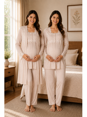 Effortt 2401SK Sütlü Kahve Lohusa Pijama Takım Sabahlık
